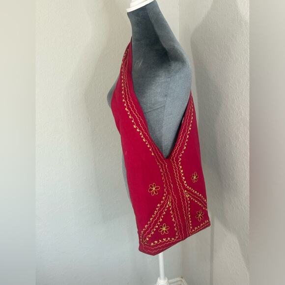 Hippie- boho- unbranded Ed pink embroidery crossbody tote bag- boho 70s - Picture 10 of 13